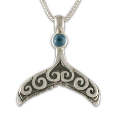 Whale Tail Pendant with Gem in Sterling Silver