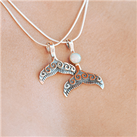 Whale Tail Pendant with Opal in 14K Yellow Gold Design w Sterling Silver Base