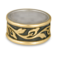 Wide Bordered Flores Wedding Ring in Two Tone