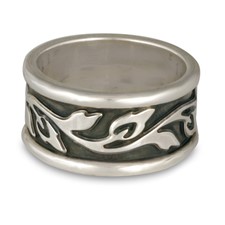 Wide Bordered Flores Wedding Ring in Sterling Silver