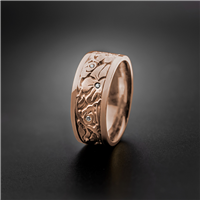Wide Cherry Blossom Wedding Ring with Gems in Diamond