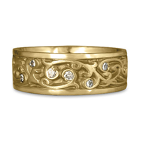 Wide Continuous Garden Gate Wedding Ring with Gems  in 14K Yellow Gold