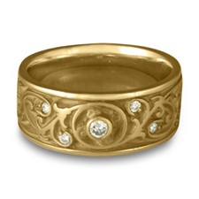 Wide Garden Gate Wedding Ring with Gems in 14K Yellow Gold