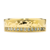 Wide Hammered Half Eternity Ring in 14K Yellow Gold
