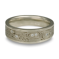 Wide Zen Garden Wedding Ring with Gems in 14K White Gold