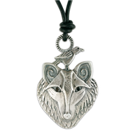 Wolf and Raven Pendant in Sterling Silver