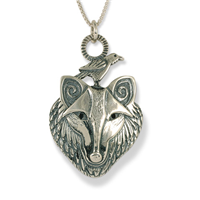Wolf and Raven Pendant in Sterling Silver